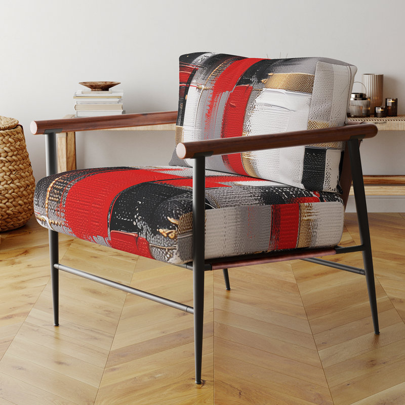 Fauteuil d'appoint rembourré abstrait rouge et or Cubic, Noir