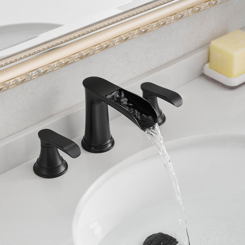 Robinet de salle de bain surdimensionné à 3 trous et 2 poignées, Noir