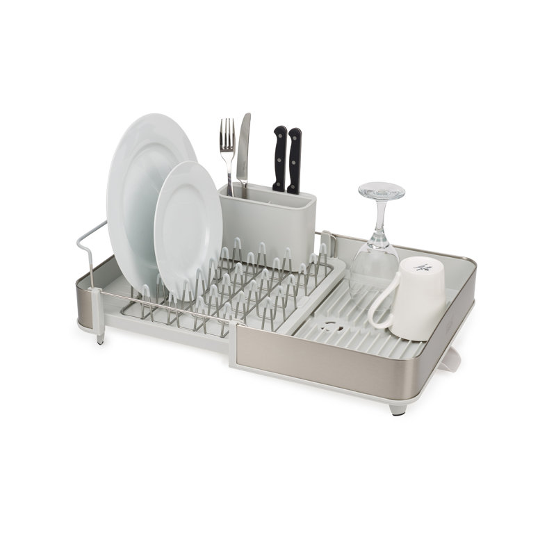 Extend Stainless Steel Expandable Dish Rack, Light Stone/Silver