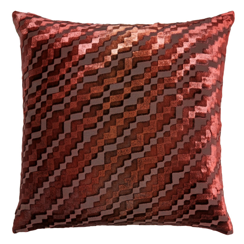 Steps Velvet Square Pillow Cover & Insert, 22"H x 22"W, Paprika Geometric