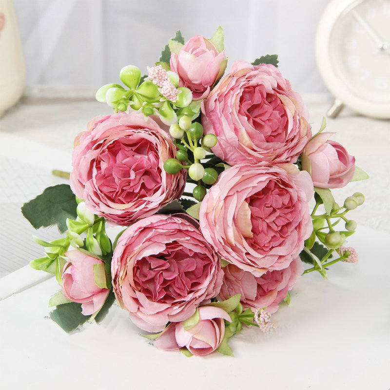 Magnifique bouquet de fleurs artificielles en soie artificielle, E