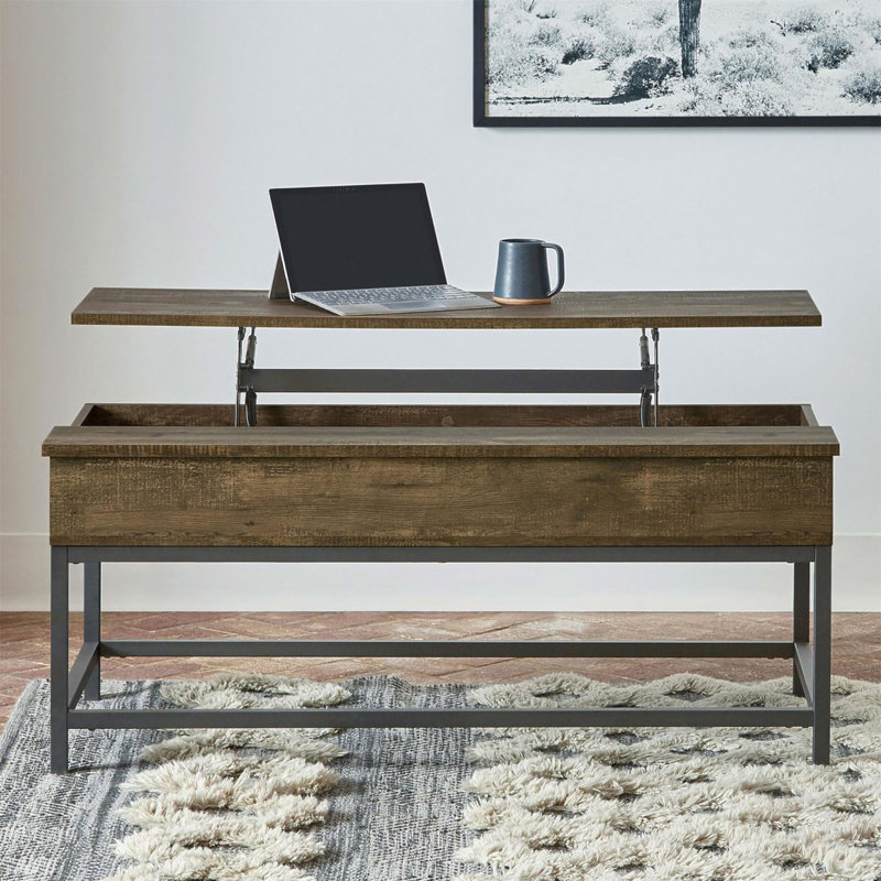 Table basse à plateau relevable brun chêne et sable noir