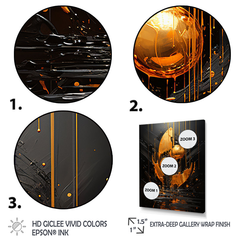 «Black and Gold Spiral Graffiti IV - Abstract Collages», art mural, Toile tendue, H 32 po x l 16 po