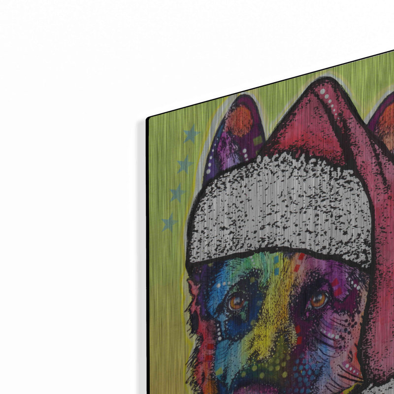 «German Shepherd Christmas» par Dean Russo - impression sans cadre sur métal, H 16 po x l 12 po x P 0,13 po