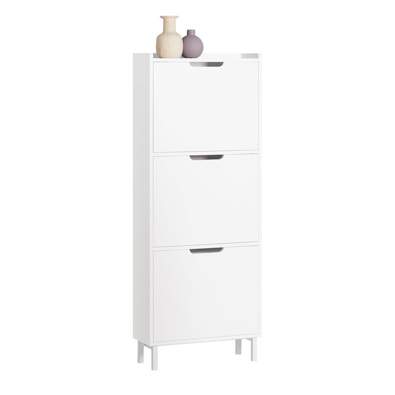 Shoe Storage Cabinet for Entryway with 2 pull-down drawers, White, 51" H x 20" W x 8" D