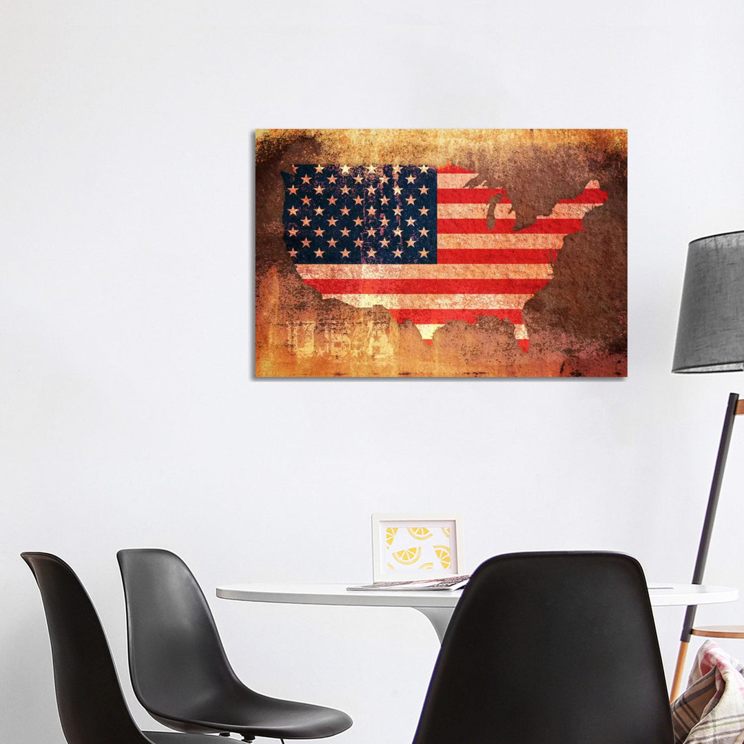 USA Flag Map by Michael Tompsett - Wrapped Canvas Painting
