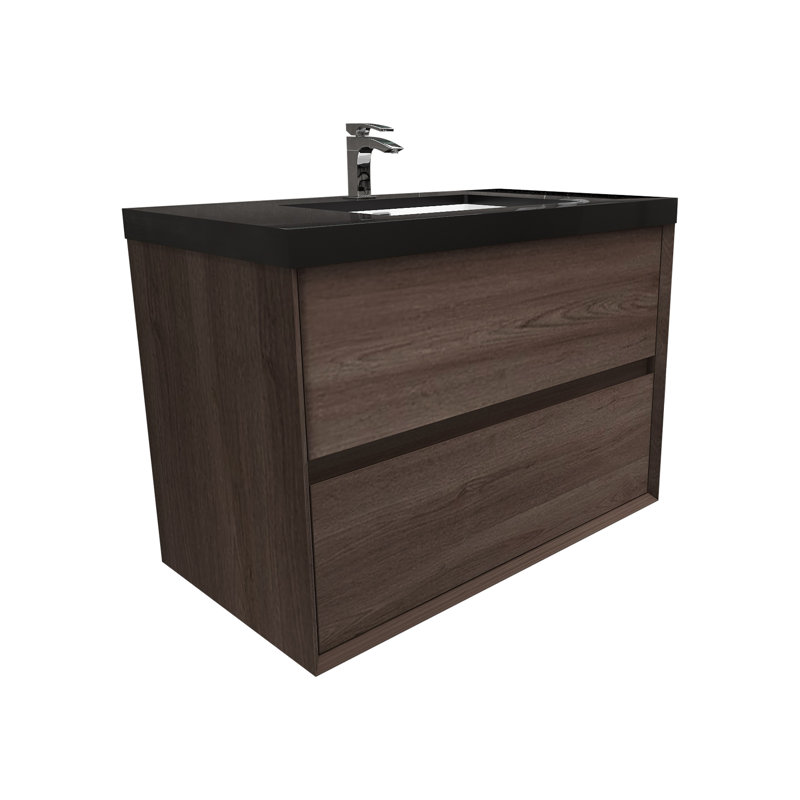 36" Wall-Mounted Single Bathroom Vanity Set, Red Oak