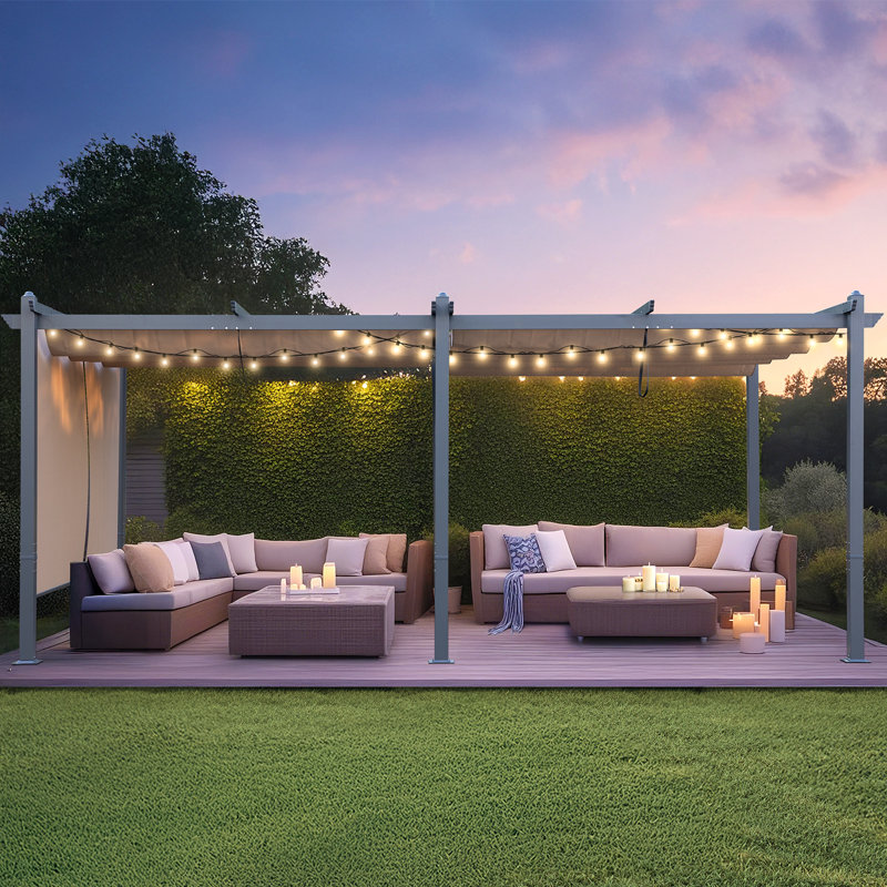 Pergola en aluminium avec auvent Aoodor, Kaki, H 8,2 pi x l 20 pi x P 12 pi