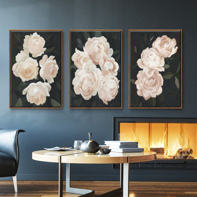 «Nighttime Flora I», ensemble de 3 toiles encadrées