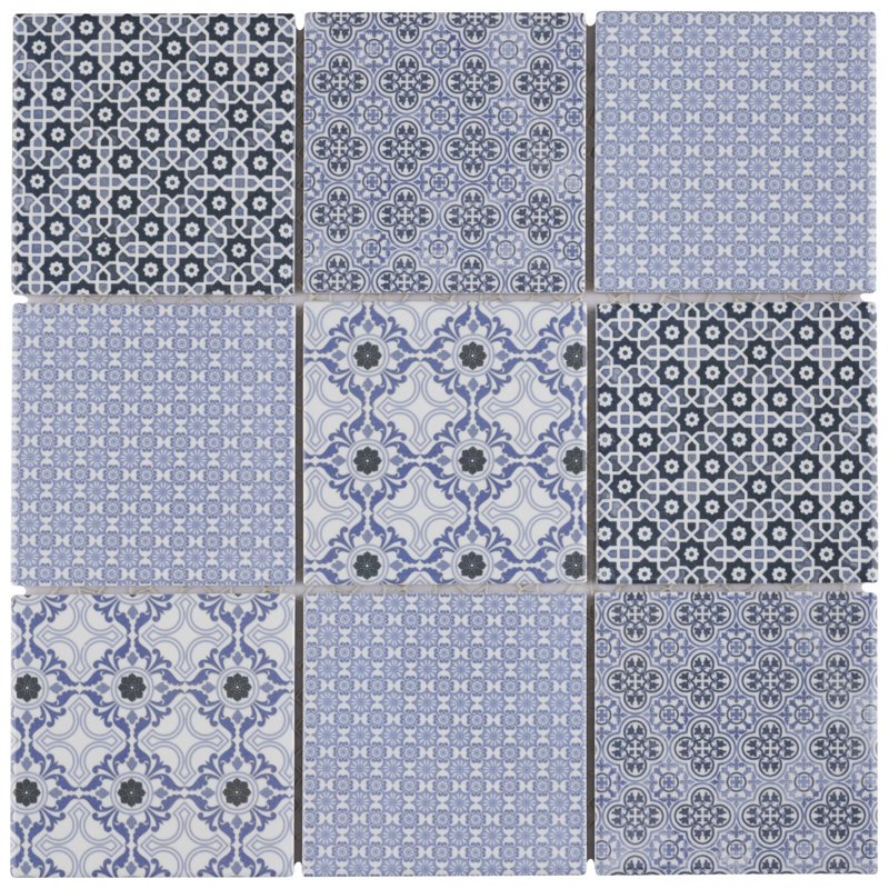 Carreau de mosaïque en porcelaine pour plancher et mur de style carré 11-5 / 8 "x 11-5 / 8" Classico, Bleu
