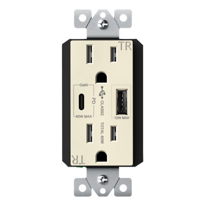 Prise USB pour décoration inviolable 15 ampères avec alimentation Power TopGreener - amande clair