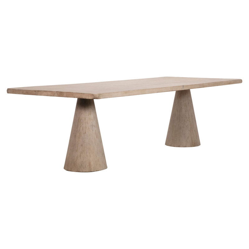 Zaya 108" Rectangular Reclaimed Pine Double Cone Shaped Trestle Base Dining Table, Light Warm
