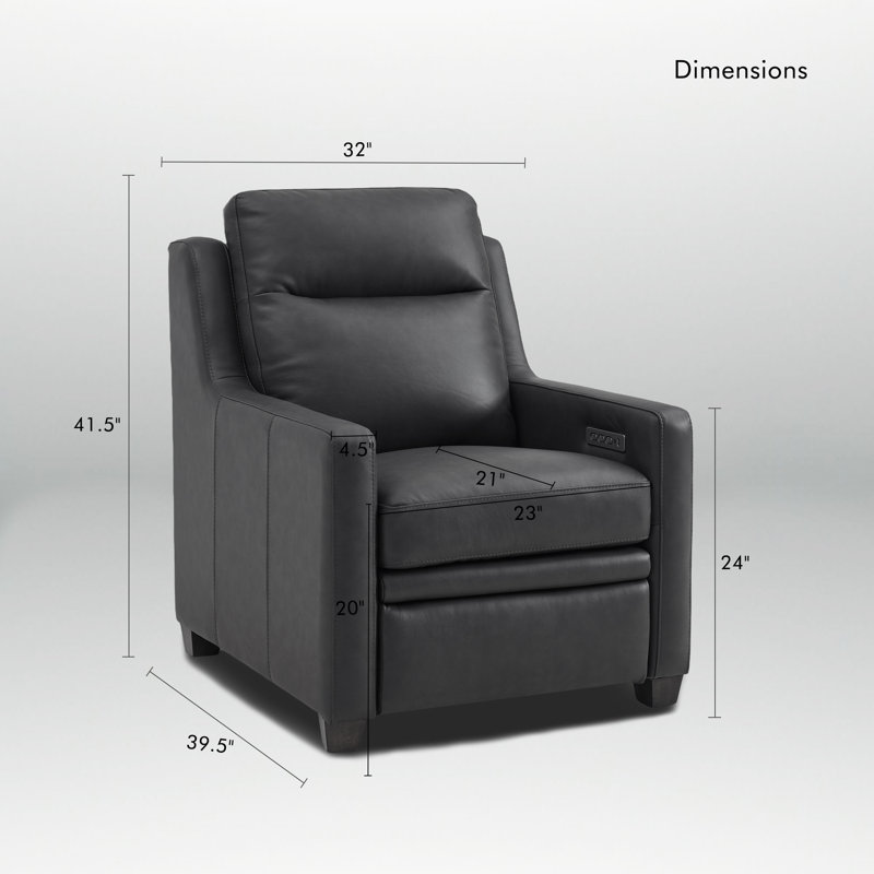 Fauteuil inclinable électrique en cuir véritable 32 po avec paroi zéro, appui-tête réglable et bois, Gris anthracite