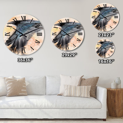 Corbeau noir déployant ses ailes - Horloge murale traditionnelle