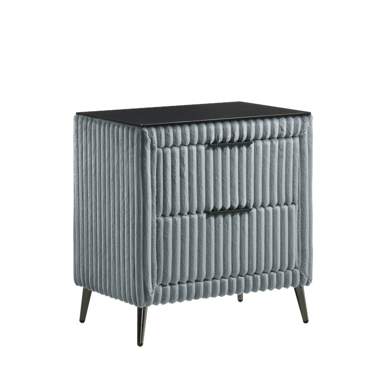 Table de chevet rembourrée en velours côtelé bleu