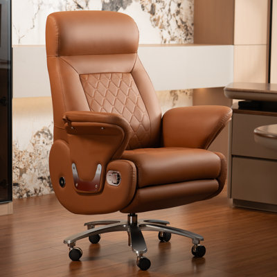 Kinnls Luca Massage Office Chair with Footrest, Genuine Leather Power Recliner Chair with Heated Ventilation, Ergonomic Executive Office Chair, Adjustable Tilk Angle Fully Reclining, Adjustable Tilk Angle(Coffee)
