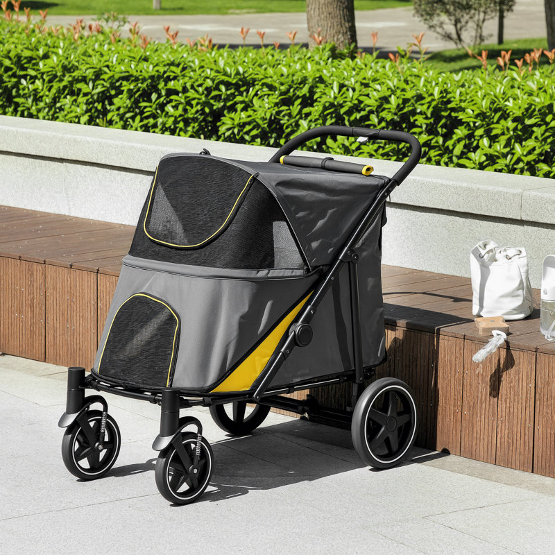 Poussette pliable standard pour animaux de compagnie avec rangement Smooth Ride and Absorption des chocs