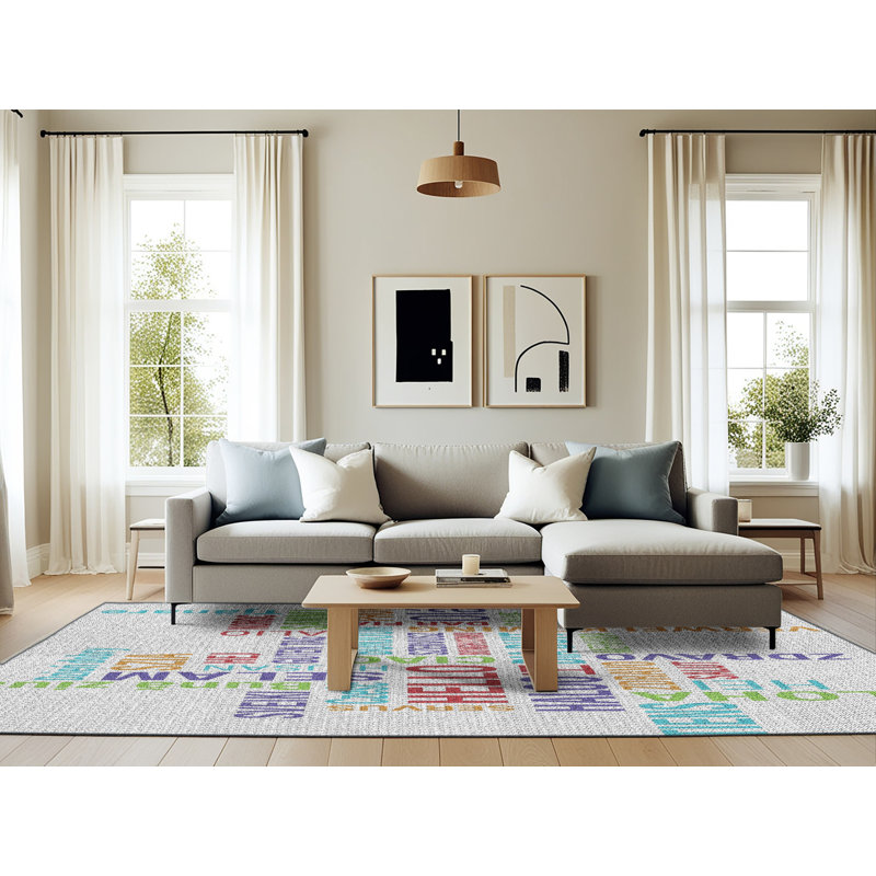 Tapis gris/bleu/vert à motifs Roselawn, Rectangle 6 pi x 9 pi