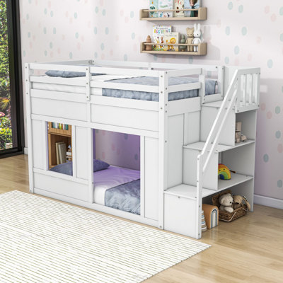 Bunk Bed with Storage Stairs and Built-In LED Lights