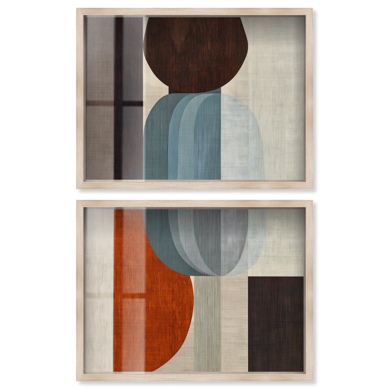 Ensemble de décoration murale de bureau Midcentury Echo II Shadowbox Print par Art Remedy, cadre blond, 48 x 36, Blonde Frame