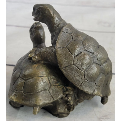 Lemmons Adorable Figurine Two Turtle Sharing Love Bronze Statue Sculpture Figure Figure