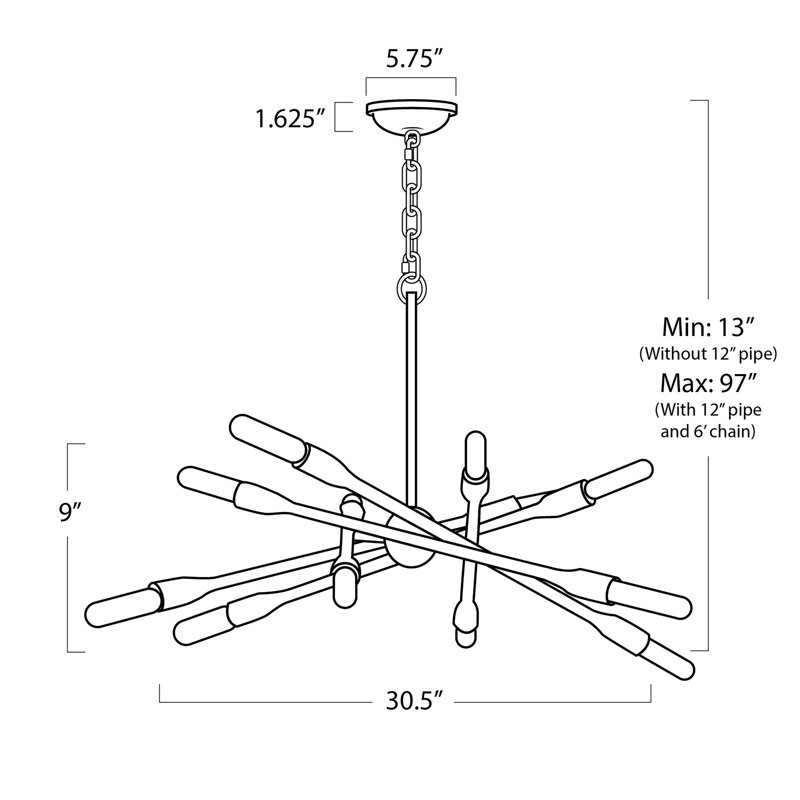 Cobra 12 - Light Chandelier, Polished Nickel, 24.75" H x 30.5" W x 30.5" D