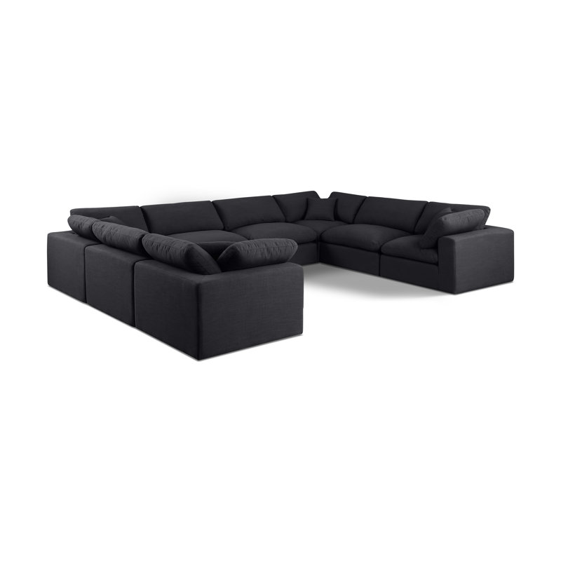 Canapé modulaire 8 pièces 8 pièces, Tissu texturé en lin noir