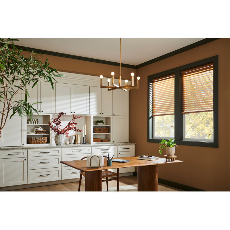 6 - Light Dimmable Geometric Chandelier, Heritage Brass, 27"