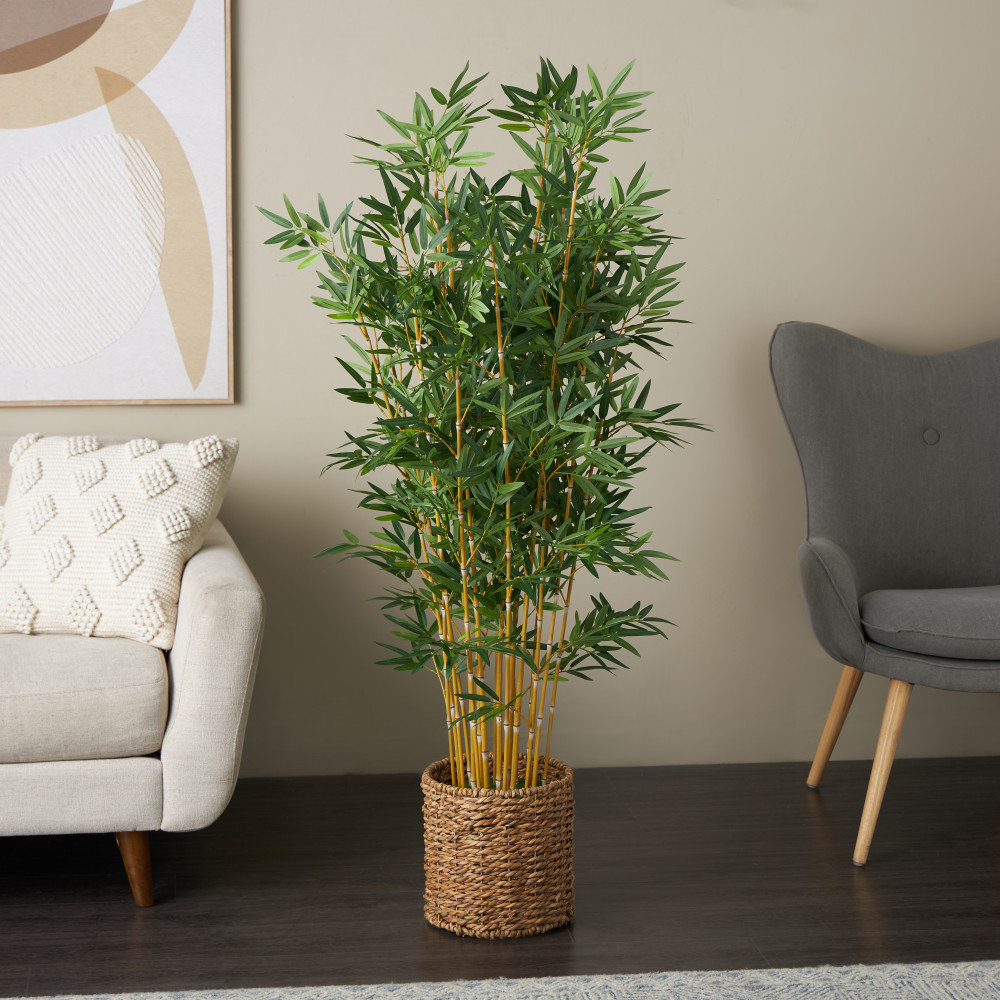 Bamboo Tree in Planter, 59" H x 27" W x 27" D, Brown
