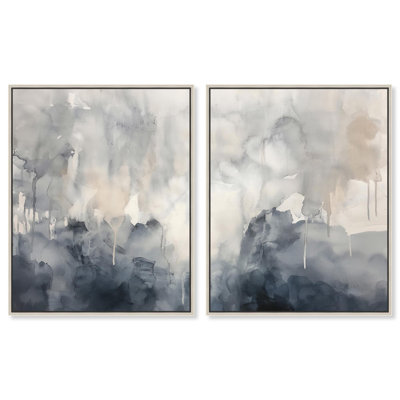 Muted Ocean Hues Canvas Set of 2 Watercolor Abstract by Art Remedy