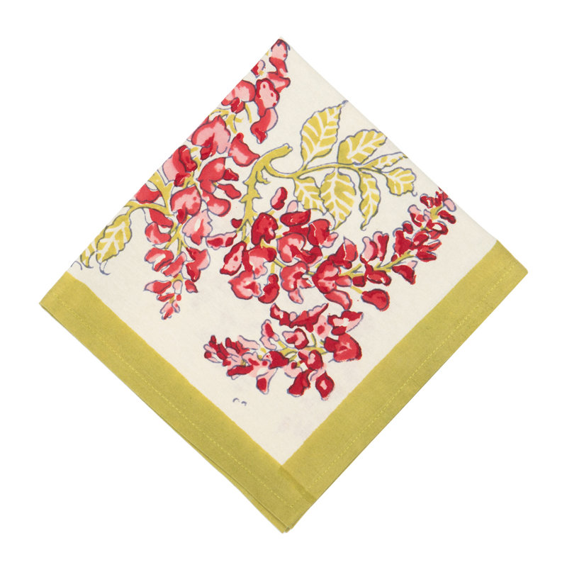 Kappa 100% Cotton Floral Square Napkin, Pink/Green