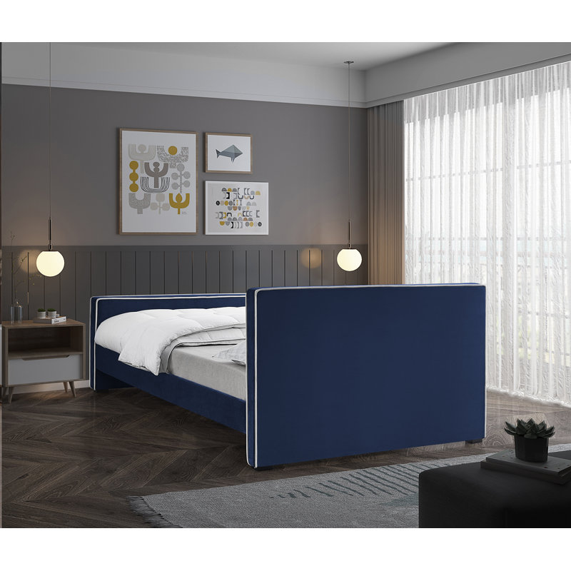 Haneesh Upholstered Unfinished Panel Bed, Full, Navy Velvet