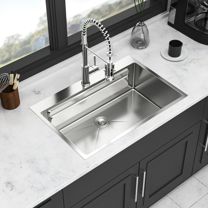 33*22 Inch Drop-In Kitchen Sink - Stainless Steel 16 Gauge Workstation With Soundproofing, Quick Draining, 16G T304 Ledge Soundproof, Smooth Drain,