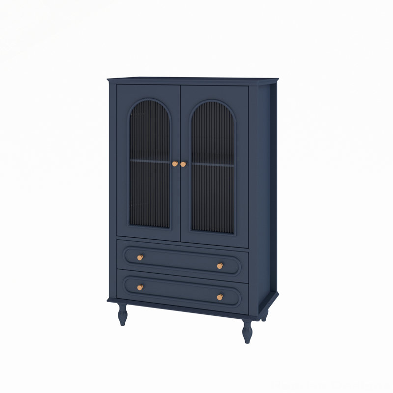 Vitrine en verre 46,5 po avec portes en verre nervurées et tablette réglable, Blue