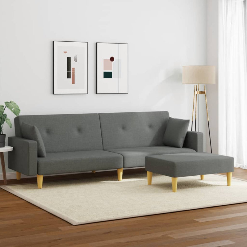 Canapé-lit 2 places avec tabouret Vidaxl, Tissu gris foncé
