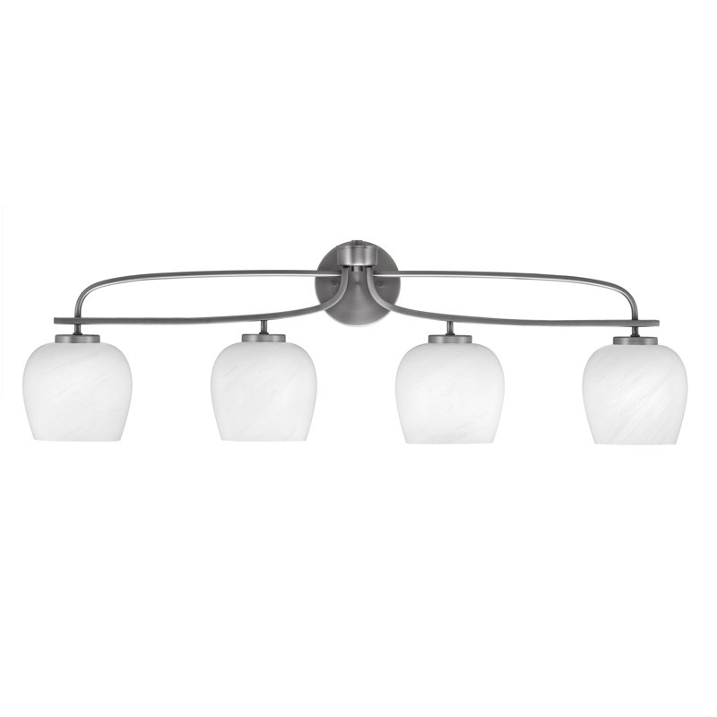 Barre d'éclairage de salle de bain 4 lumières Cavella avec verre en marbre blanc de 6 po, Graphite
