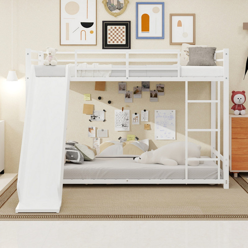 Lit superposé simple robuste en métal avec glissade - Conception peu encombrante pour les enfants et les adolescents, cadre durable pour jouer et dormir, assemblage facile