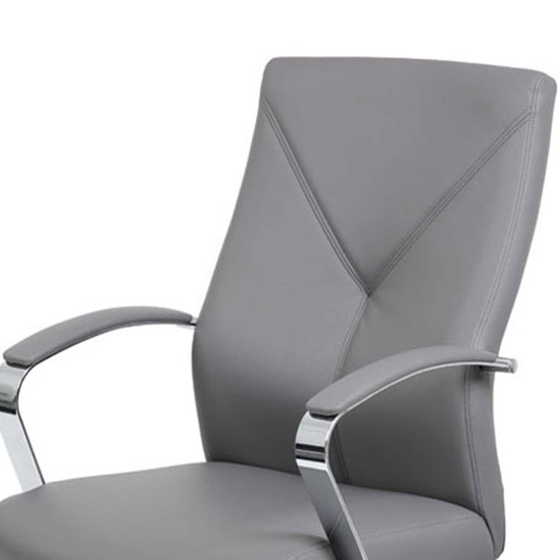 Fauteuil de direction pivotant Roe, similicuir gris à haut dossier, métal chromé, Gris