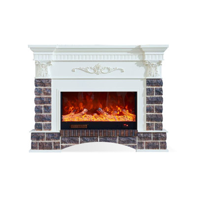 Beige Solid Wood Electric Fireplace