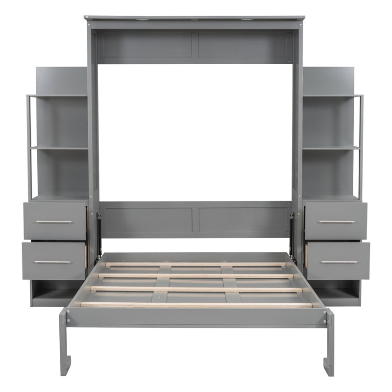 Lit escamotable moderne avec tiroirs et lumières DEL Modern, Gris, Double