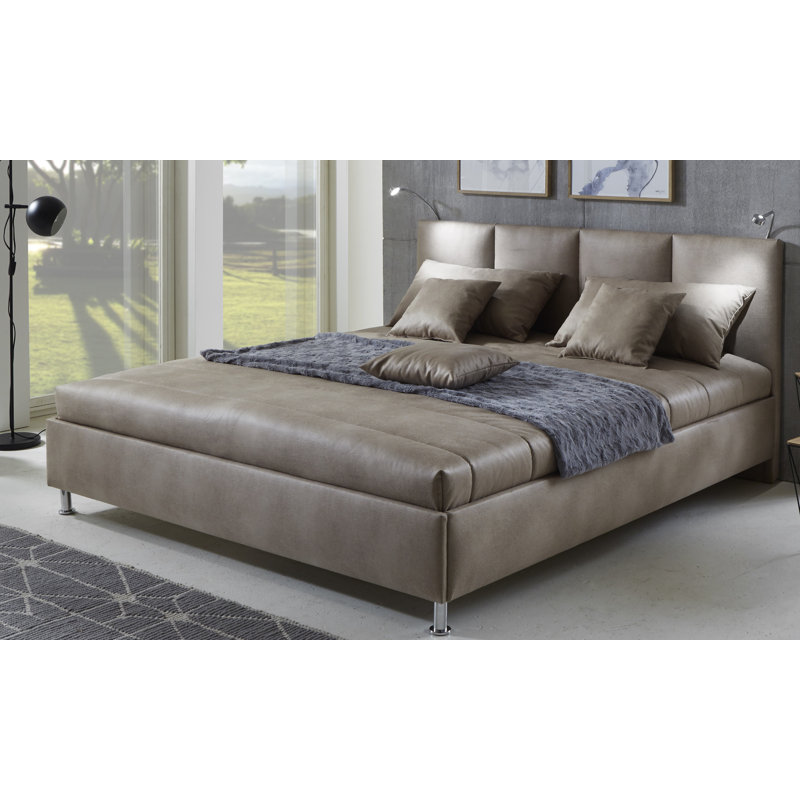 Euler Upholstered Bed with Mattress, European Double (140 x 200 cm), Beige, Bonnell sprung mattress