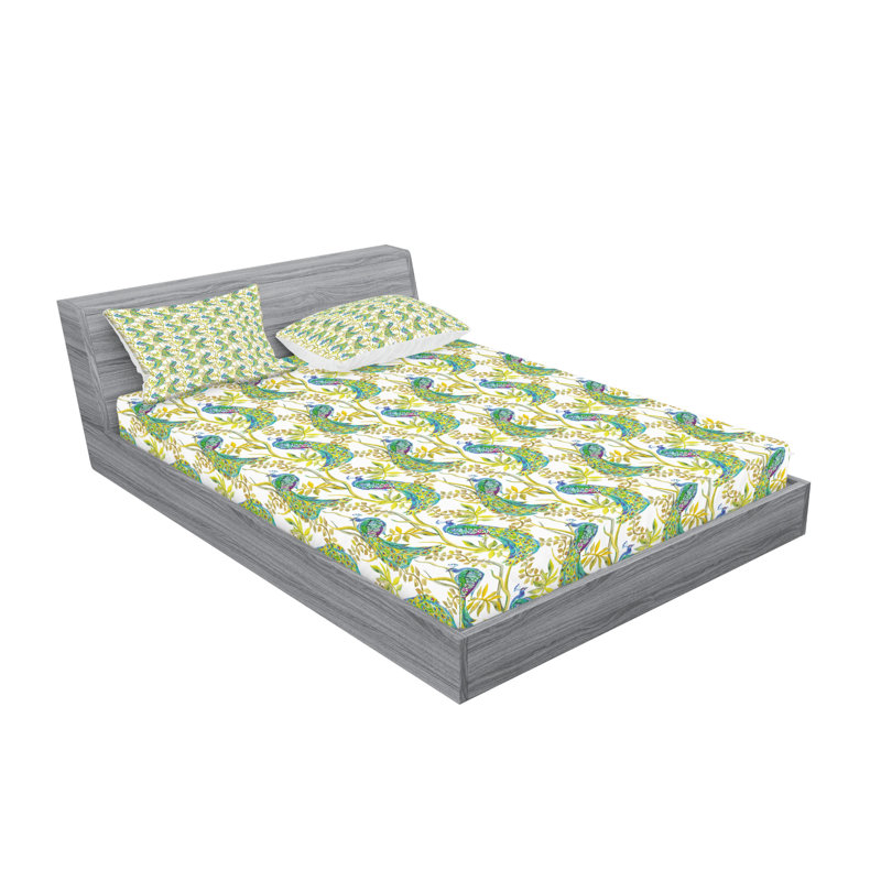 Ambesonne Peacock Fitted Sheet & Pillow Sham Multicolor, King Sheet Set + 5 Additional Pieces