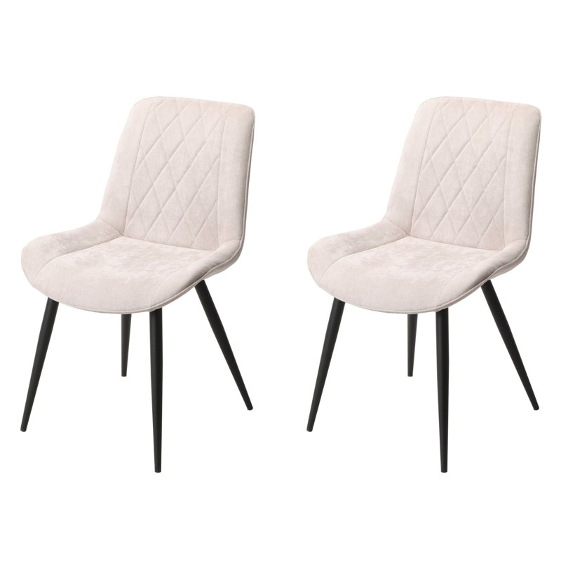 Kalie Pair of Upholstered Diamond Stitched Dining Chairs, Natural