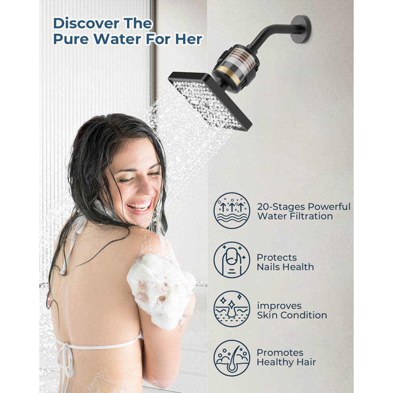 Ceiling Mount Pressure Balanced Shower System, 10" Dual  Showerheads System with Filter and Valve, 10" - Black