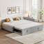 Lit de jour double rembourré en L avec lit gigogne escamotable double, gris