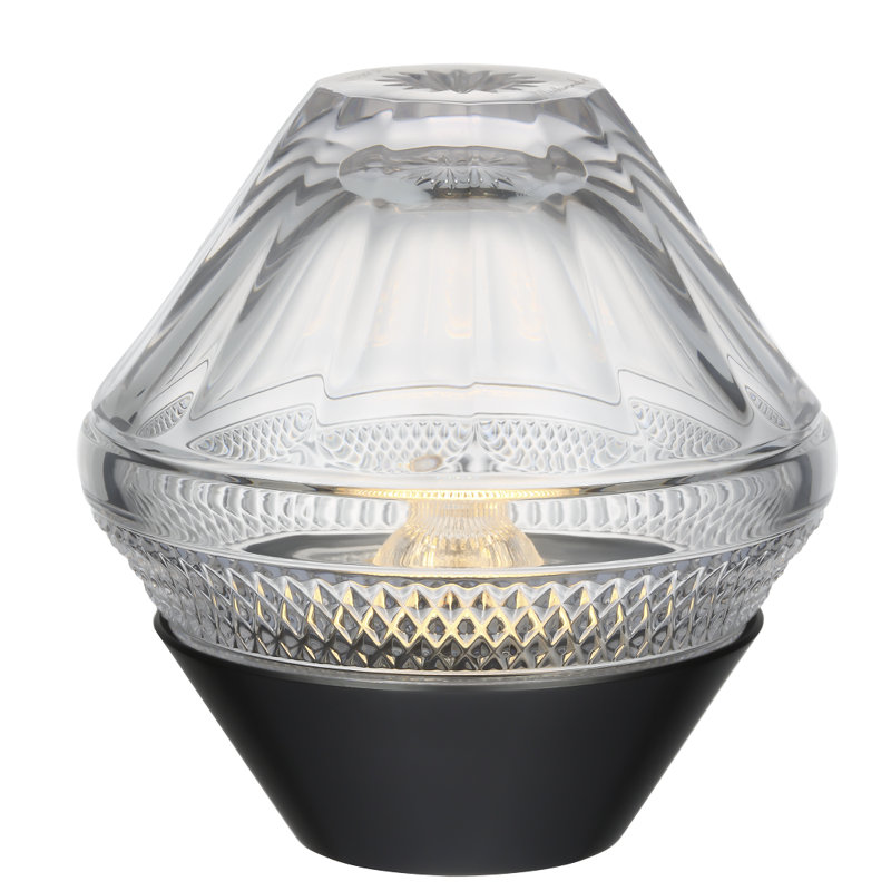 Waterford Copper Coast 5" Rechargeable Accent Lamp with Clear Crystal, Black