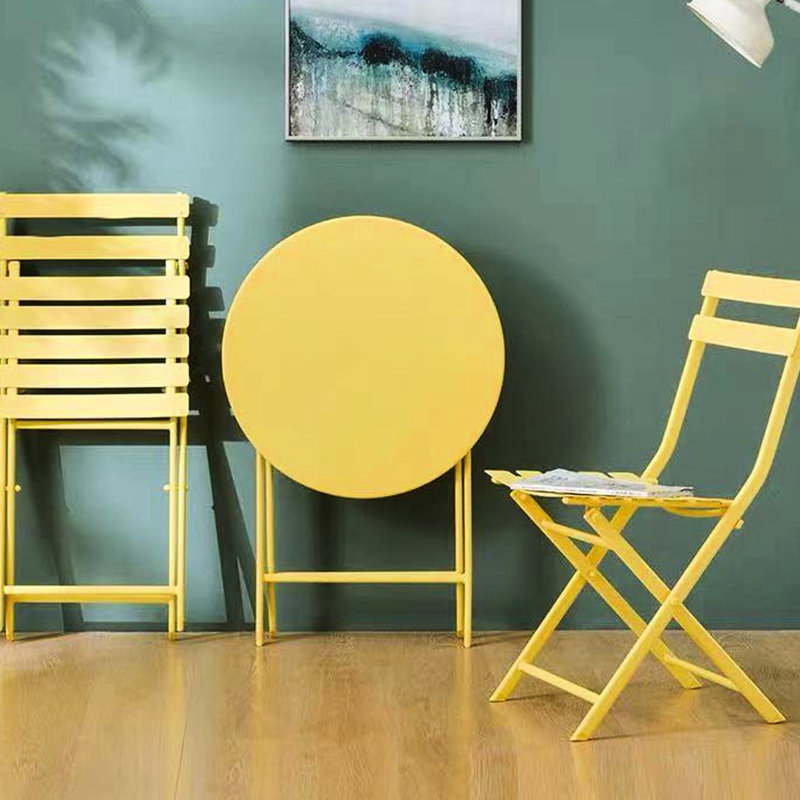 Ensemble de 3 bistro de patio pliable de couleur jaune - Mobilier en métal pour la salle à manger