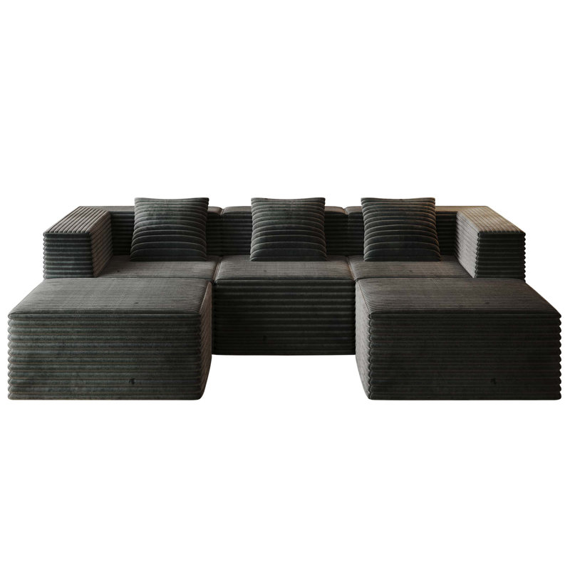 Canapé modulaire modulaire, canapé désossé avec siège profond, mousse à mémoire de forme à haute densité, canapé à compression pour le salon, aucun assemblage requis (siège 3 * et repose-pieds 2 *)