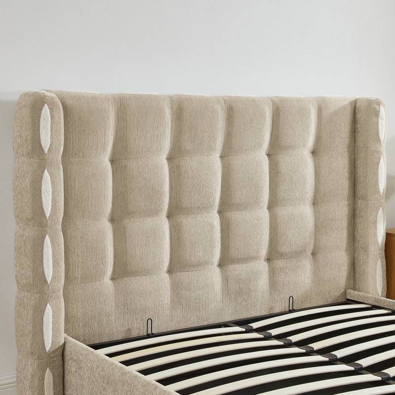 Grands lits de rangement en chenille, plateforme à oreilles moderne pour la chambre à coucher