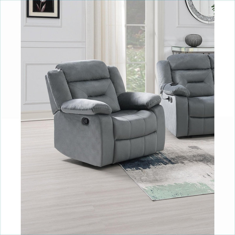 Manual Motion Recliner  Living Room Leisure Classic Gray Velvet Single Adjustable Accent Chair